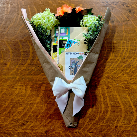 Mini Blind Date With a Bookquet – New Curated Book Gift Wrapped Like a Bouquet (Choose Genre + Extras) Book Bouquet Flower Sticker Faux